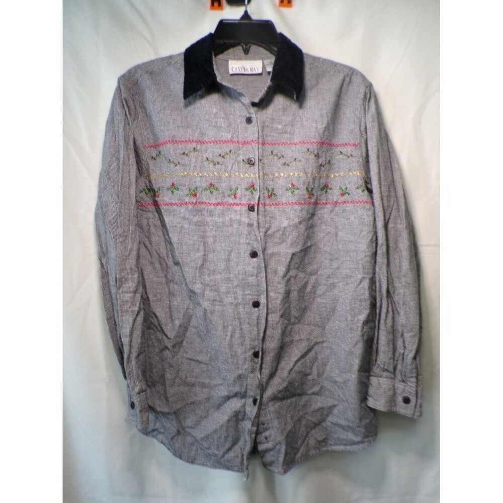 Vintage Casey & Max Women's Embroidered Holiday Cotton Blouse Size M